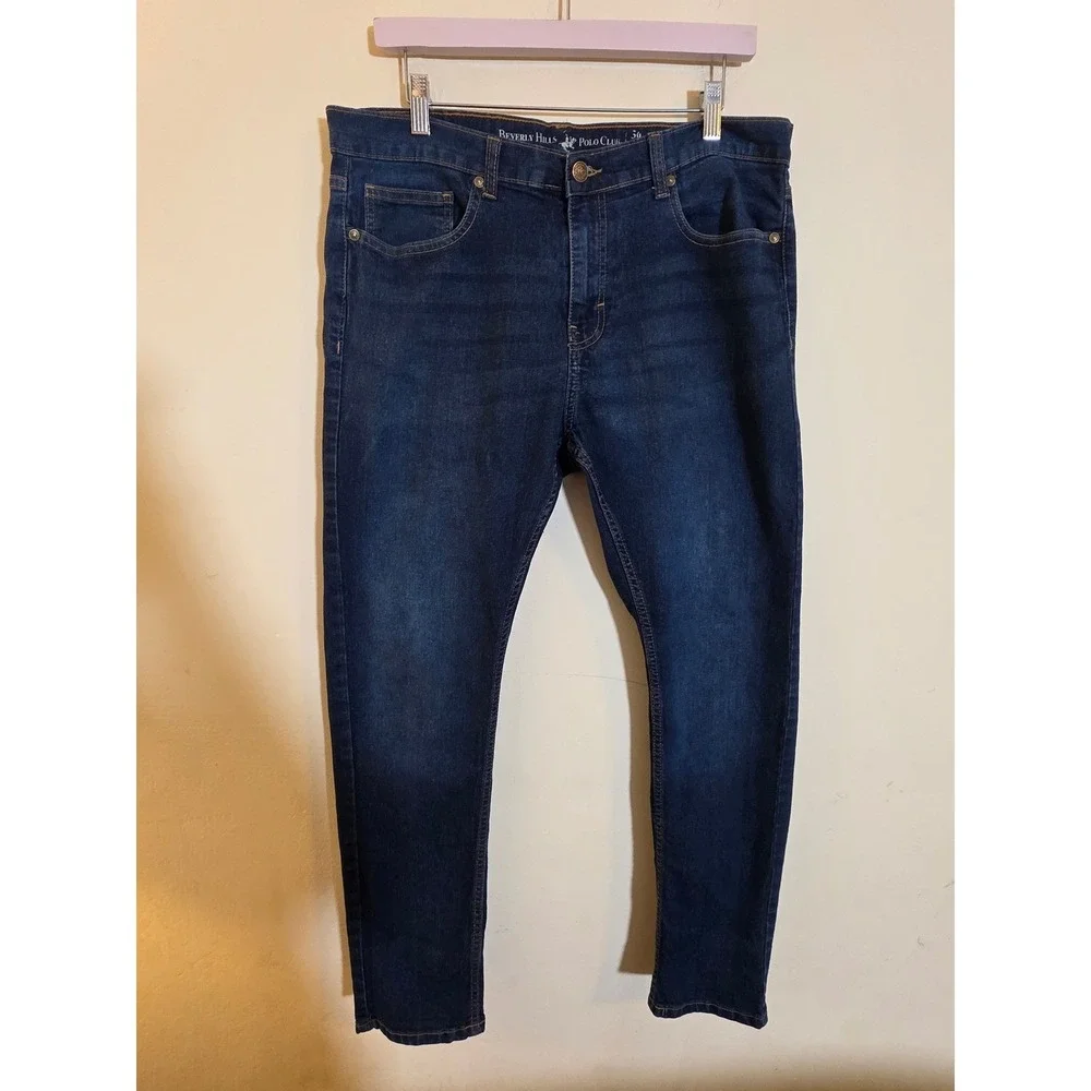 Beverly Hills Polo Club Mens Dark Wash Slim Straight Jeans 36x30 Stretch Denim‎
